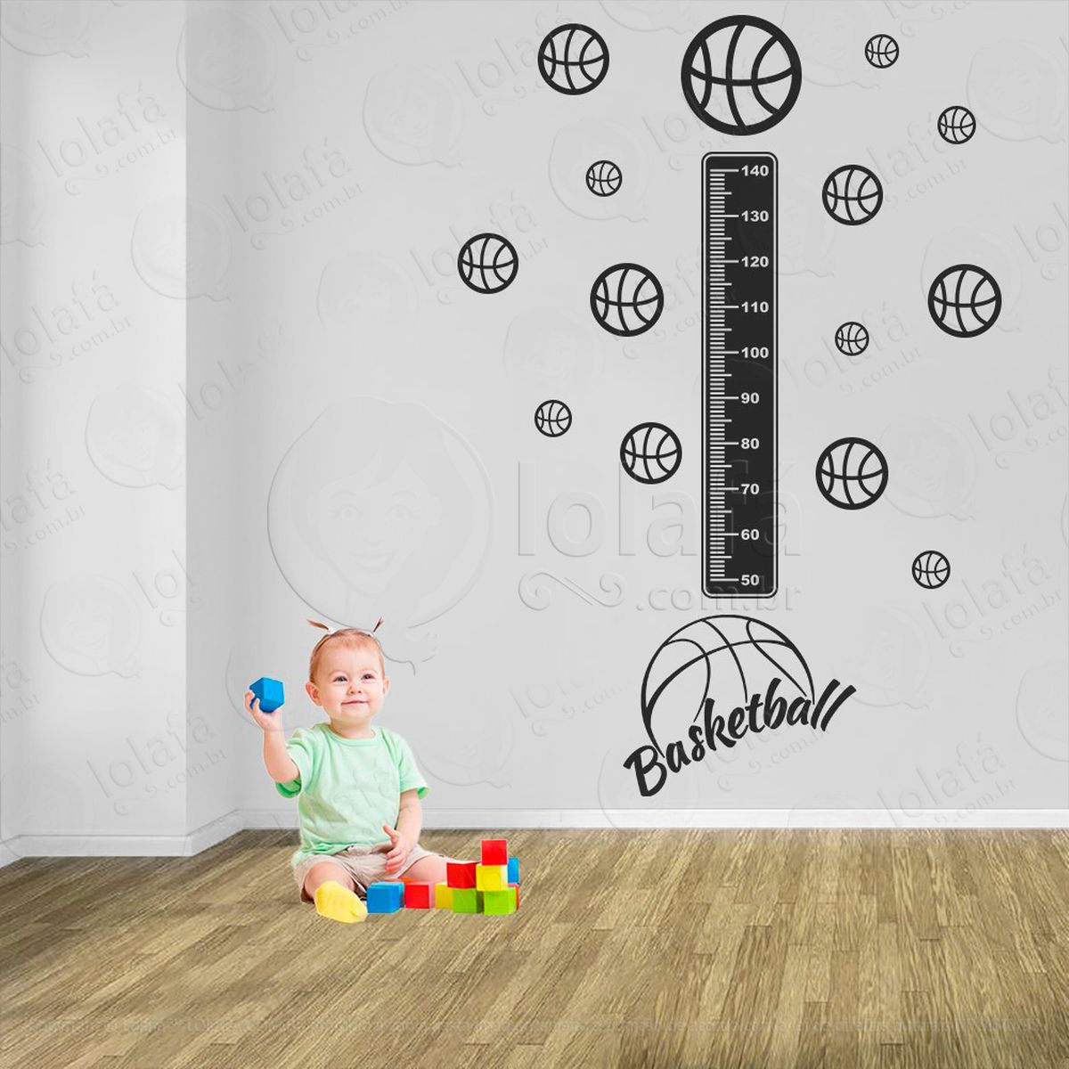 basquetebol e bolas de basquete adesivo régua de crescimento infantil, medidor de altura para quarto, porta e parede - mod:250