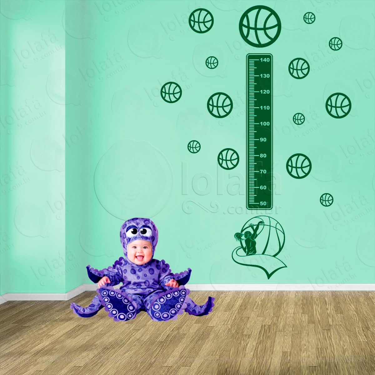 basquetebol e bolas de basquete adesivo régua de crescimento infantil, medidor de altura para quarto, porta e parede - mod:253