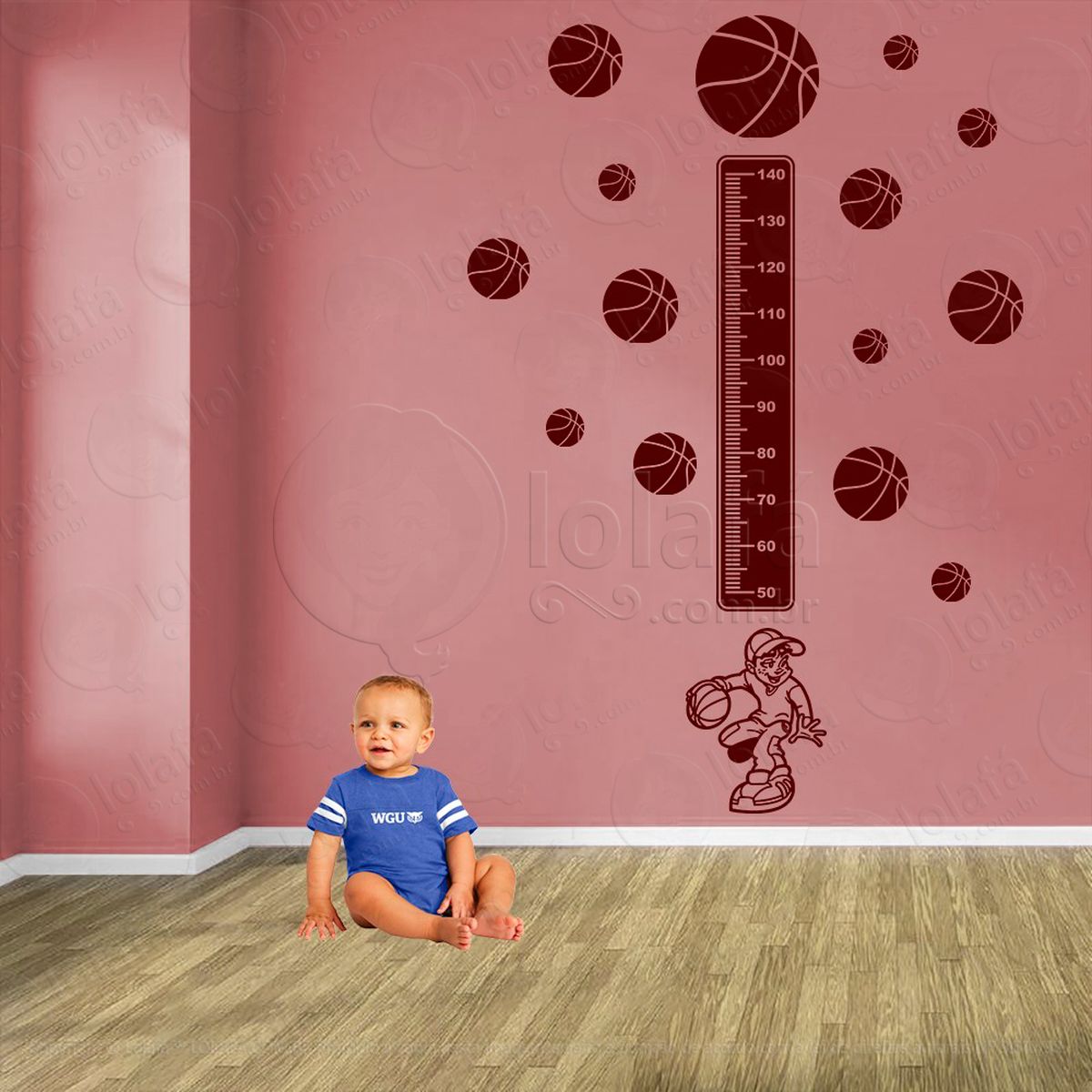 basquetebol e bolas de basquete adesivo régua de crescimento infantil, medidor de altura para quarto, porta e parede - mod:254