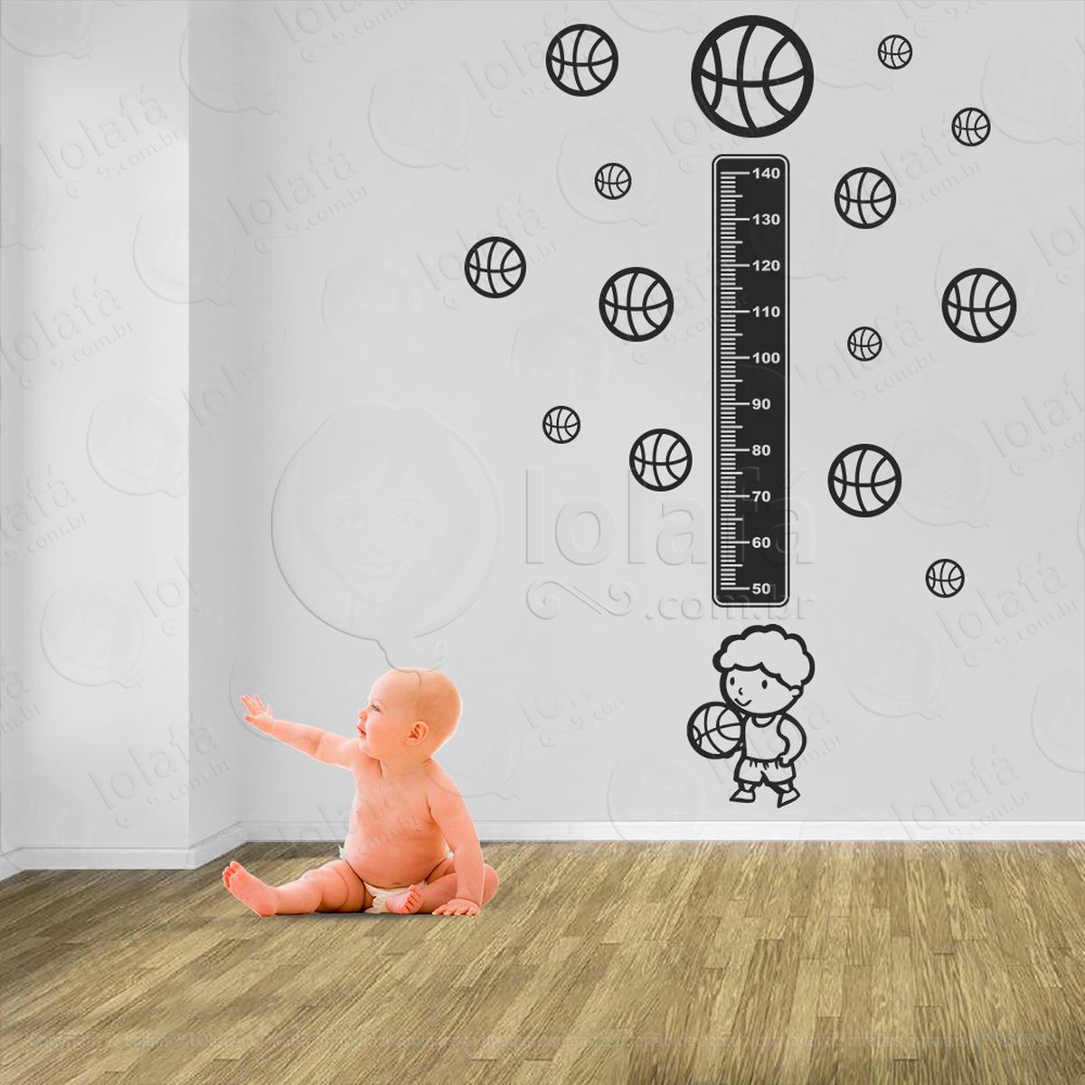 basquetebol e bolas de basquete adesivo régua de crescimento infantil, medidor de altura para quarto, porta e parede - mod:256
