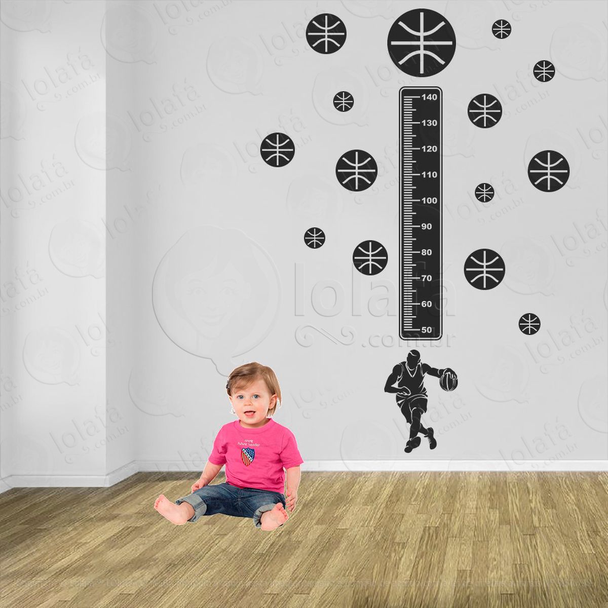basquetebol e bolas de basquete adesivo régua de crescimento infantil, medidor de altura para quarto, porta e parede - mod:258