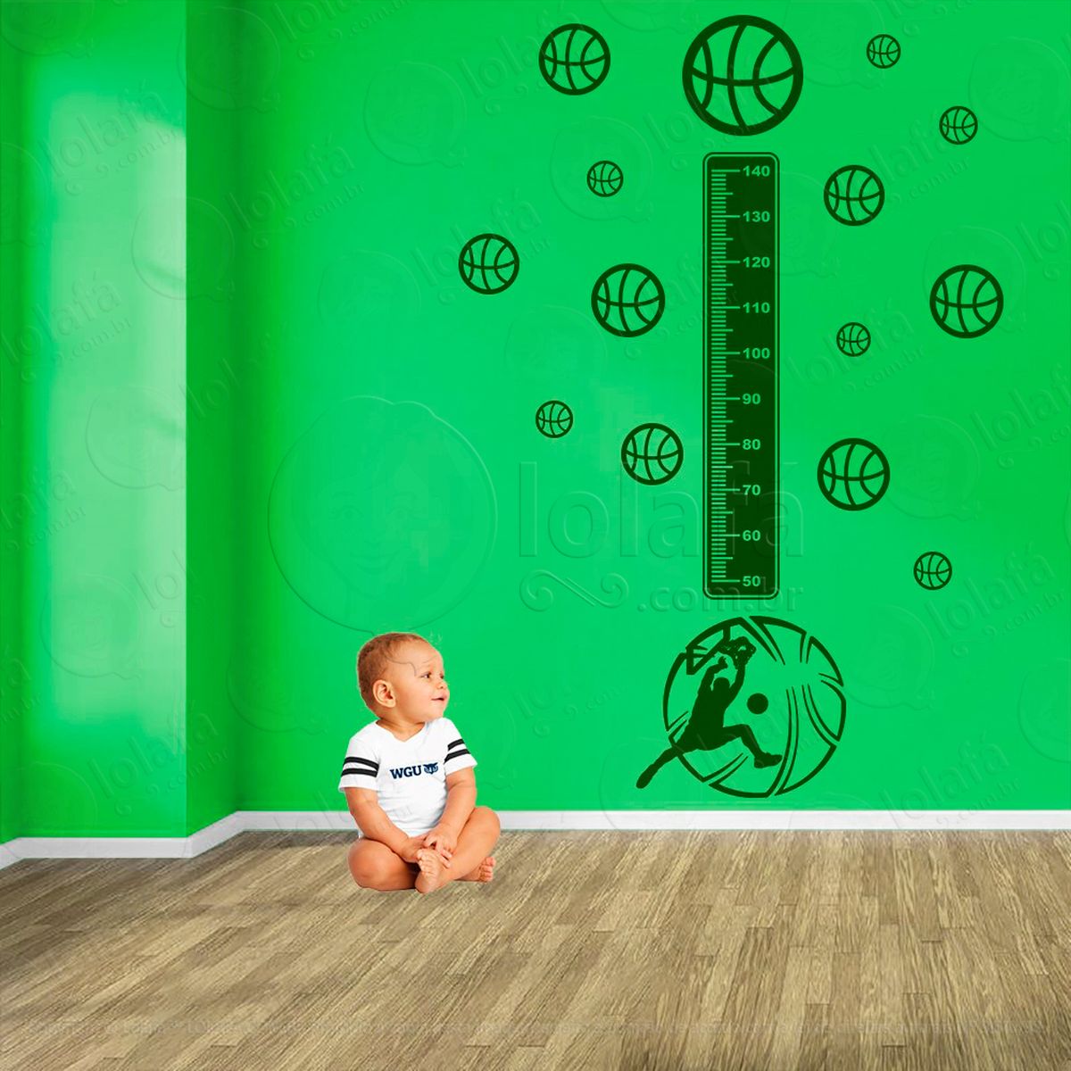 basquetebol e bolas de basquete adesivo régua de crescimento infantil, medidor de altura para quarto, porta e parede - mod:259