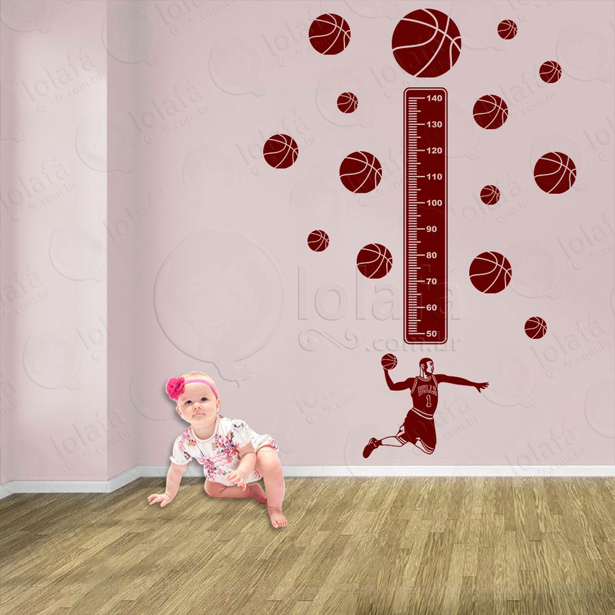 basquetebol e bolas de basquete adesivo régua de crescimento infantil, medidor de altura para quarto, porta e parede - mod:260