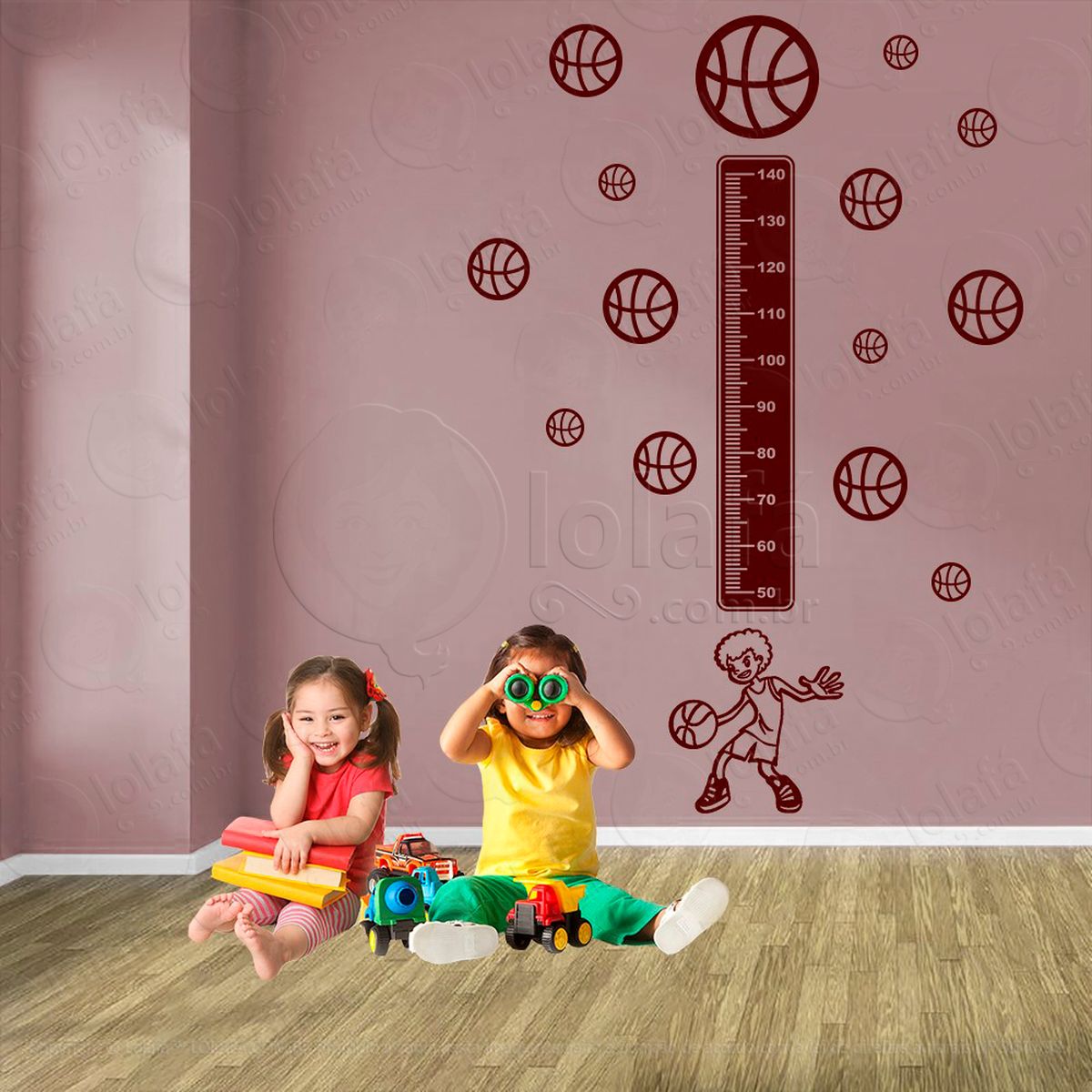 basquetebol e bolas de basquete adesivo régua de crescimento infantil, medidor de altura para quarto, porta e parede - mod:262