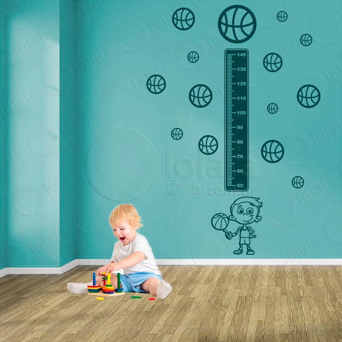 basquetebol e bolas de basquete adesivo régua de crescimento infantil, medidor de altura para quarto, porta e parede - mod:268