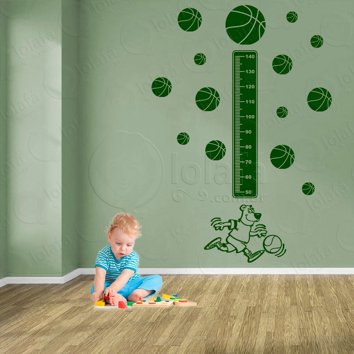 basquetebol e bolas de basquete adesivo régua de crescimento infantil, medidor de altura para quarto, porta e parede - mod:269