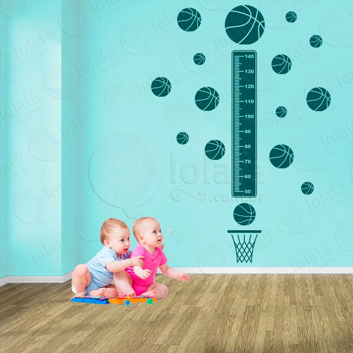 basquetebol e bolas de basquete adesivo régua de crescimento infantil, medidor de altura para quarto, porta e parede - mod:275