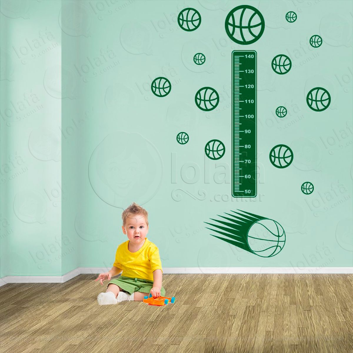 basquetebol e bolas de basquete adesivo régua de crescimento infantil, medidor de altura para quarto, porta e parede - mod:277