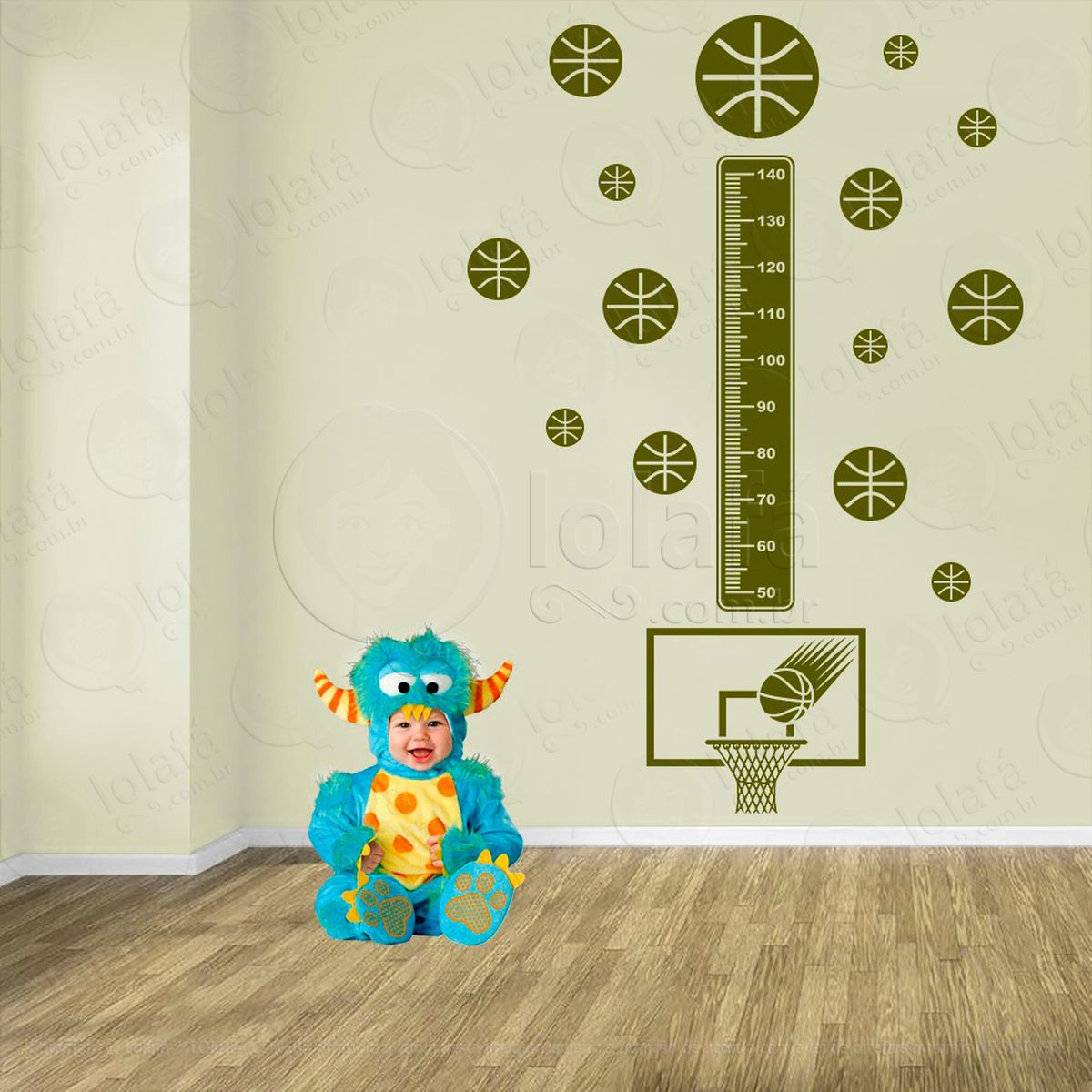 basquetebol e bolas de basquete adesivo régua de crescimento infantil, medidor de altura para quarto, porta e parede - mod:279