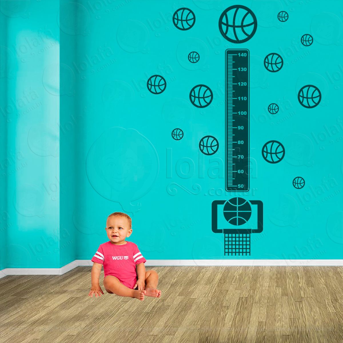 basquetebol e bolas de basquete adesivo régua de crescimento infantil, medidor de altura para quarto, porta e parede - mod:280