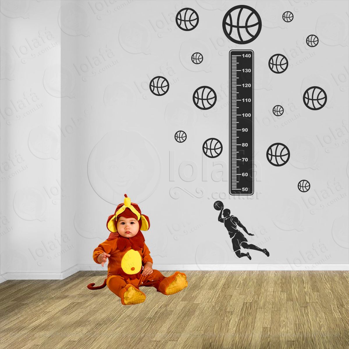 basquetebol e bolas de basquete adesivo régua de crescimento infantil, medidor de altura para quarto, porta e parede - mod:286