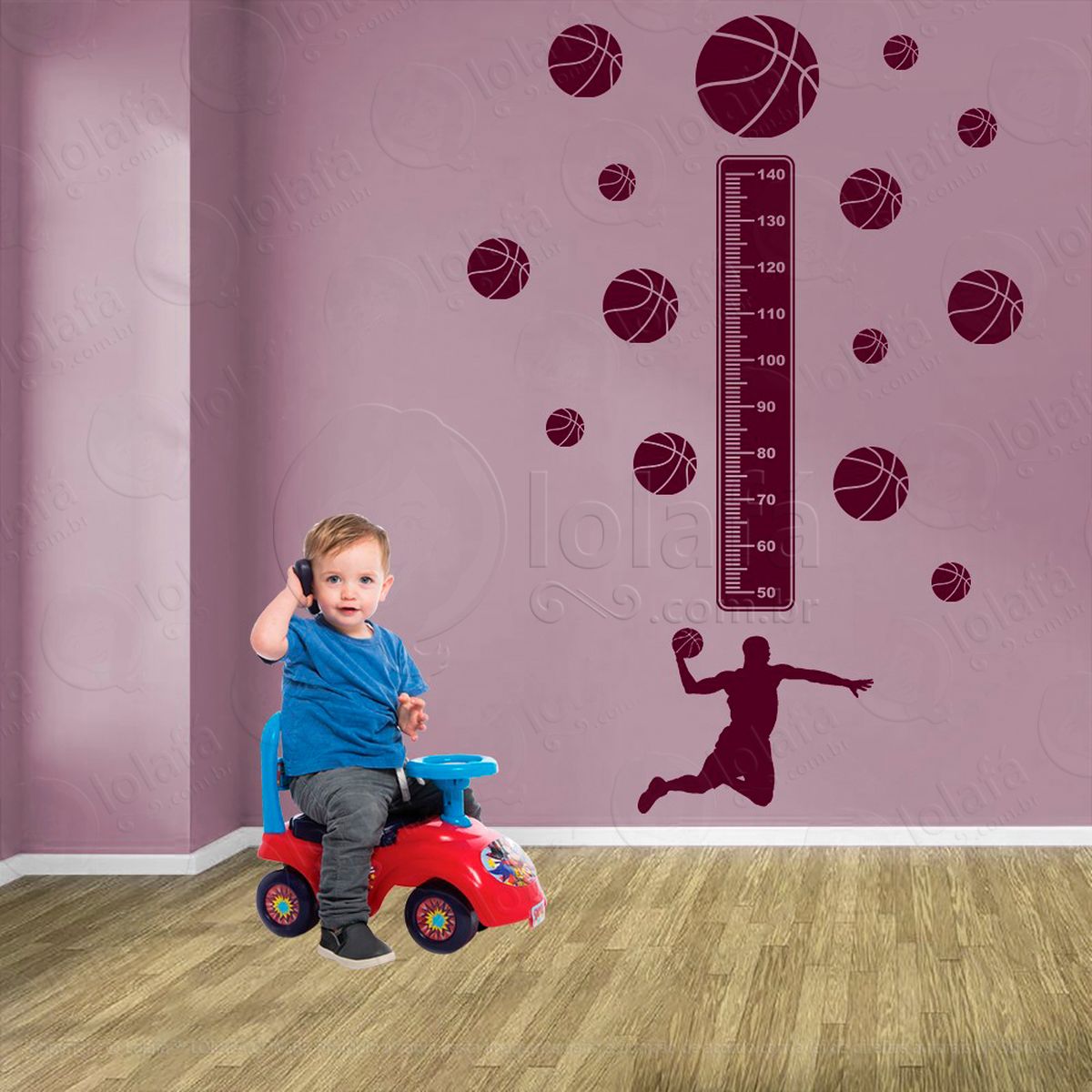 basquetebol e bolas de basquete adesivo régua de crescimento infantil, medidor de altura para quarto, porta e parede - mod:287