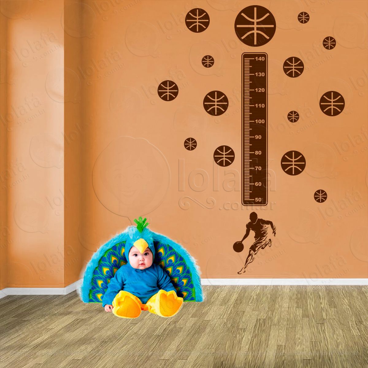 basquetebol e bolas de basquete adesivo régua de crescimento infantil, medidor de altura para quarto, porta e parede - mod:288
