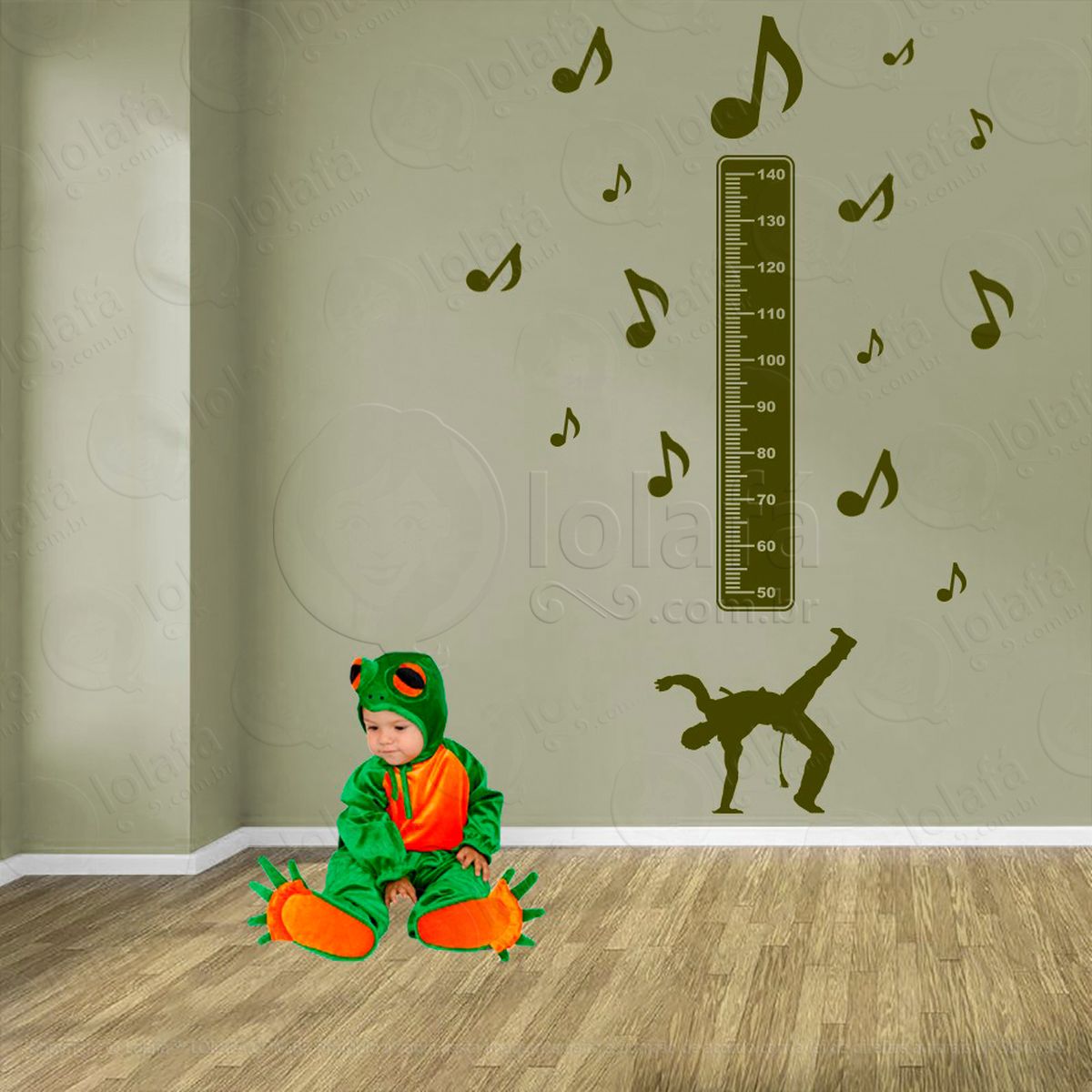 capoeira e notas musicais adesivo régua de crescimento infantil, medidor de altura para quarto, porta e parede - mod:290
