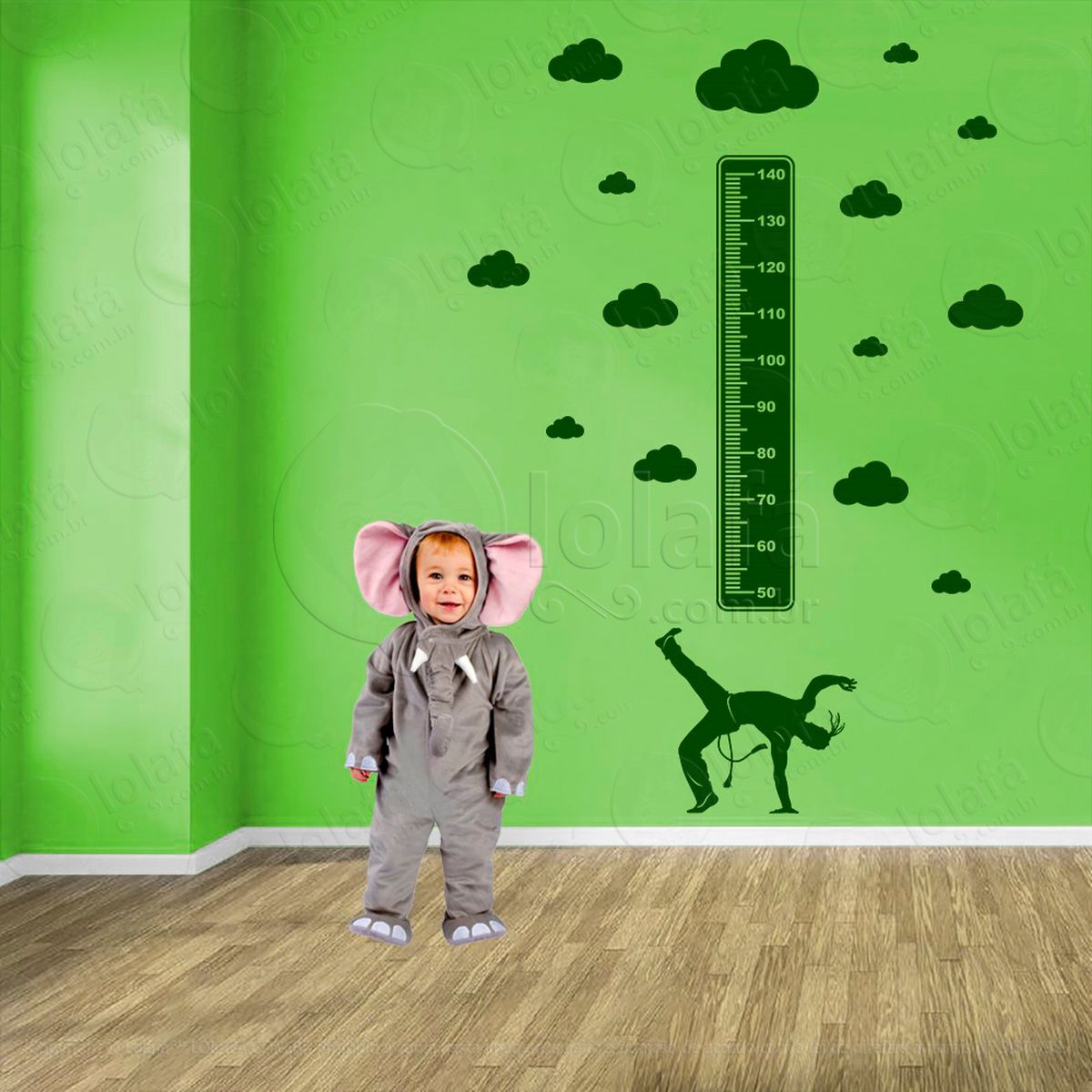 capoeira e nuvens adesivo régua de crescimento infantil, medidor de altura para quarto, porta e parede - mod:291