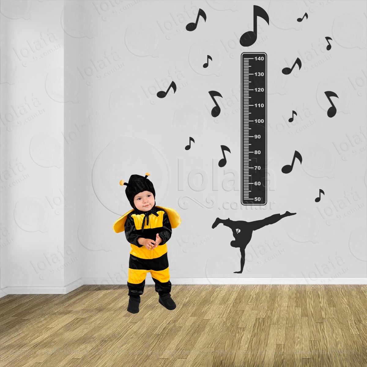 capoeira e notas musicais adesivo régua de crescimento infantil, medidor de altura para quarto, porta e parede - mod:293