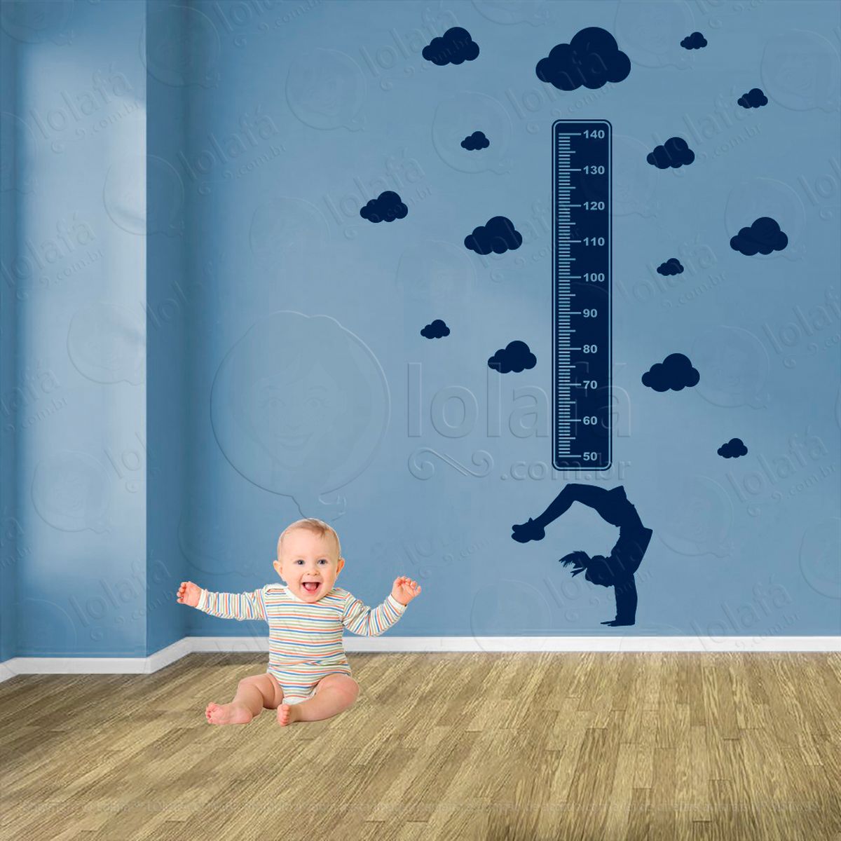 capoeira e nuvens adesivo régua de crescimento infantil, medidor de altura para quarto, porta e parede - mod:294