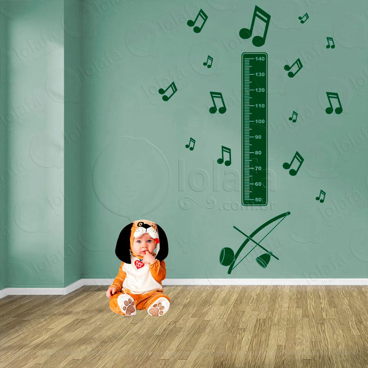 capoeira e notas musicais adesivo régua de crescimento infantil, medidor de altura para quarto, porta e parede - mod:298