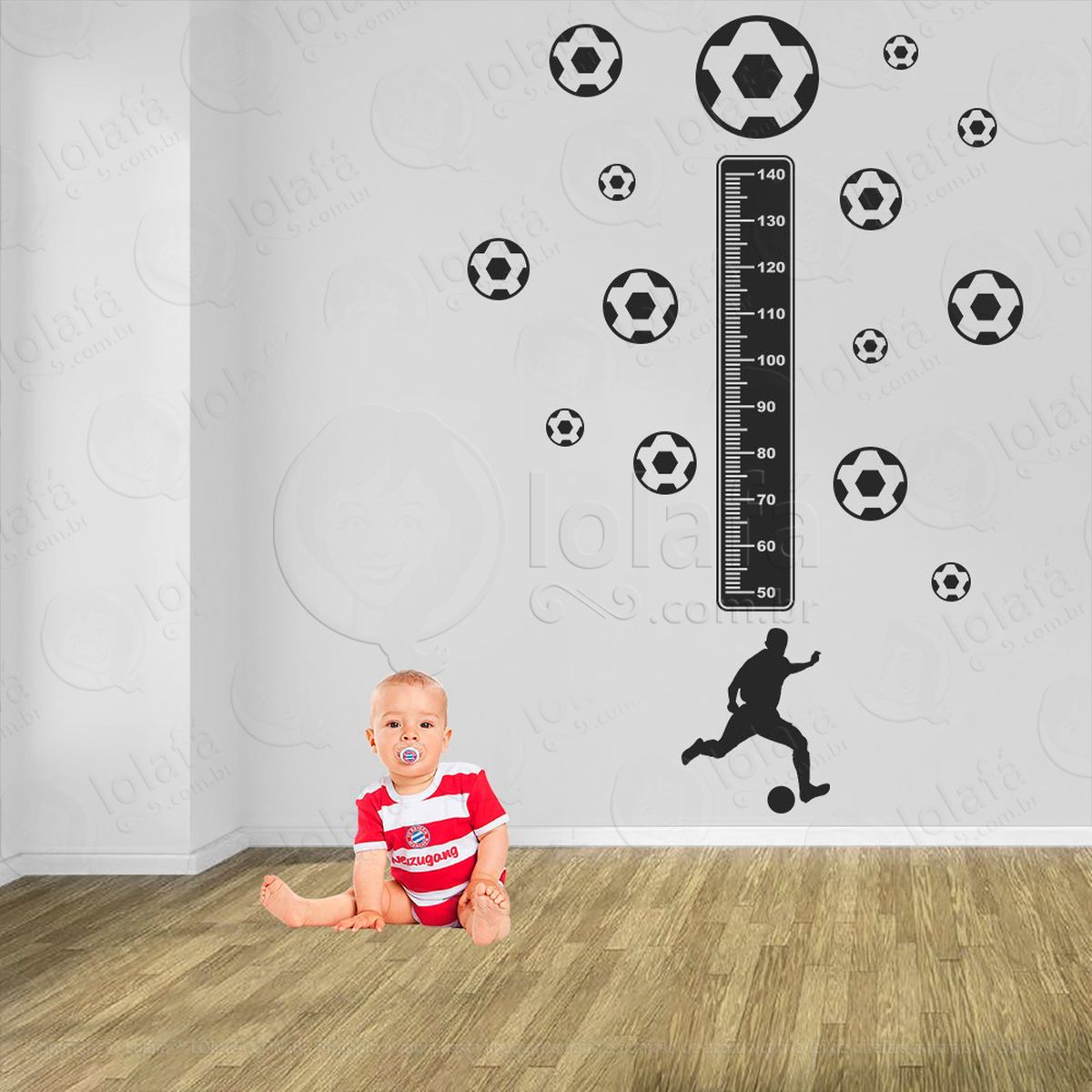 futebol e bolas de futebol adesivo régua de crescimento infantil, medidor de altura para quarto, porta e parede - mod:304