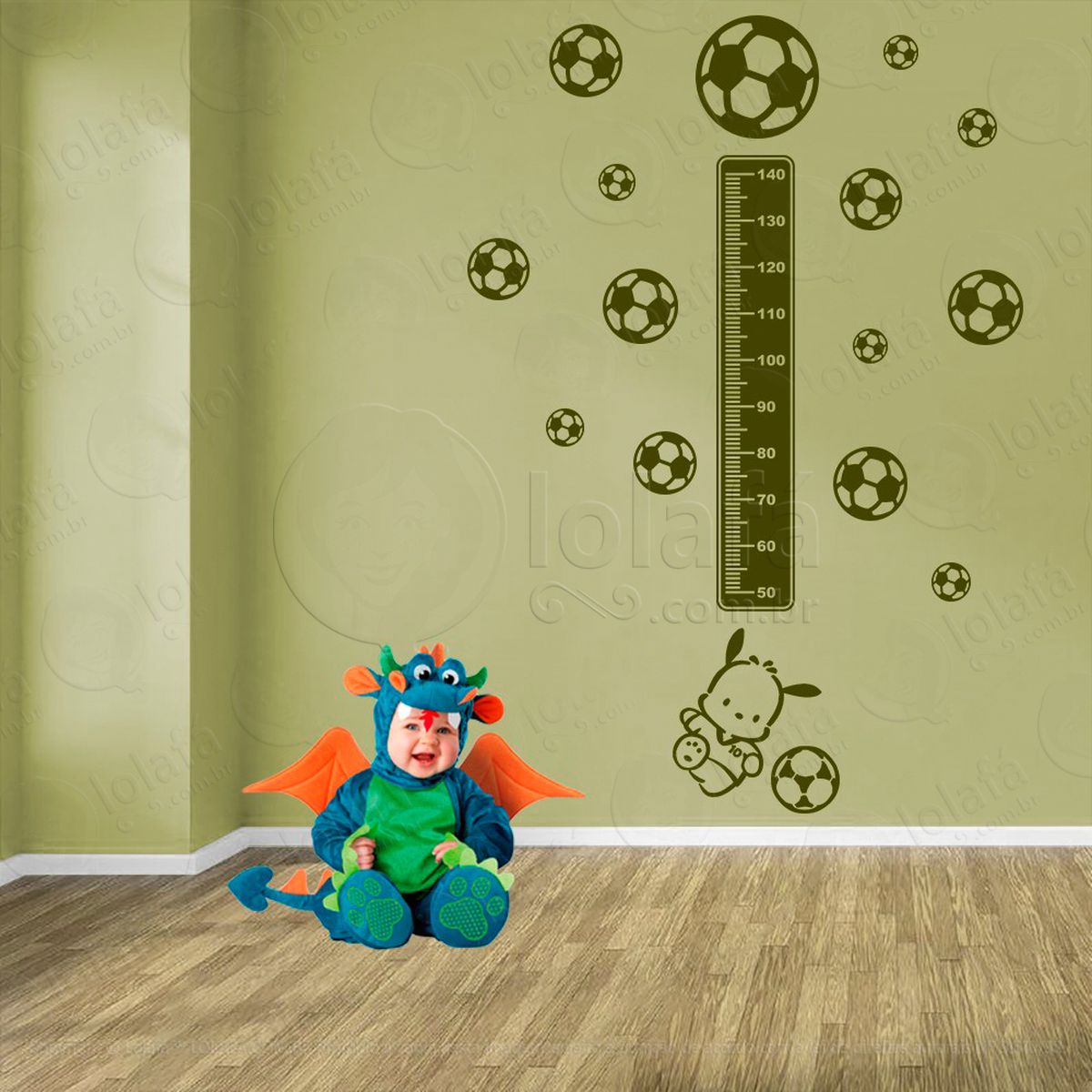 futebol e bolas de futebol adesivo régua de crescimento infantil, medidor de altura para quarto, porta e parede - mod:305