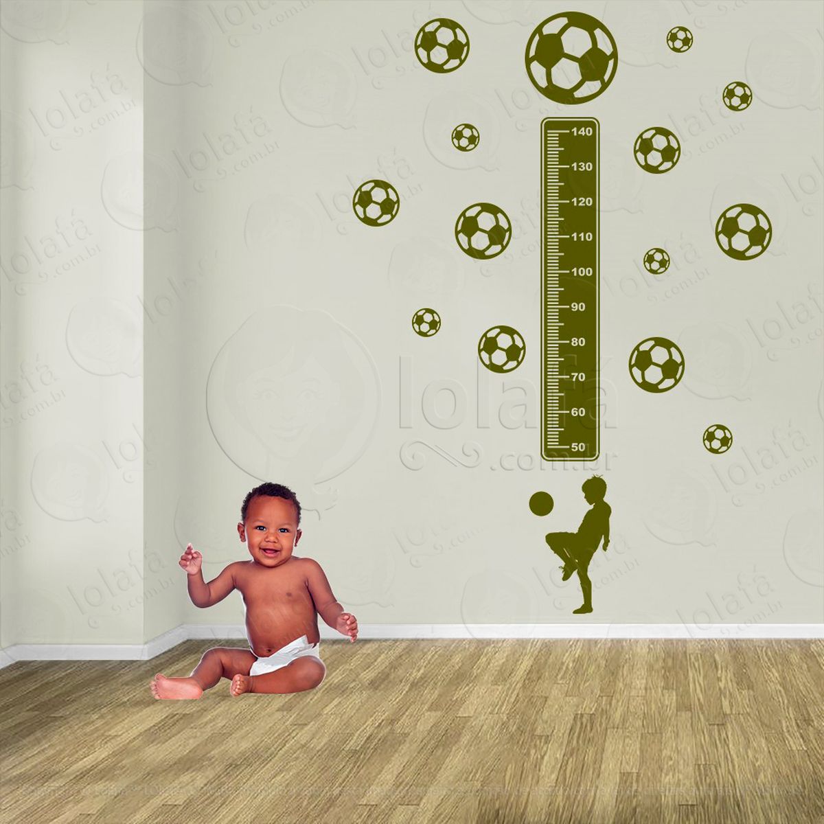 futebol e bolas de futebol adesivo régua de crescimento infantil, medidor de altura para quarto, porta e parede - mod:307