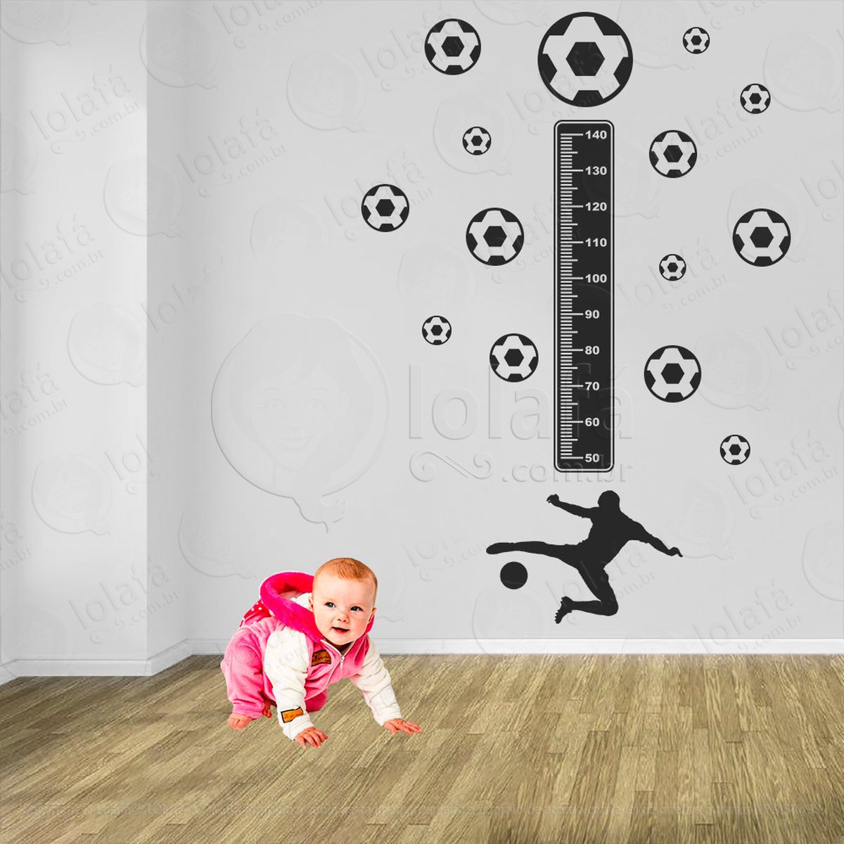 futebol e bolas de futebol adesivo régua de crescimento infantil, medidor de altura para quarto, porta e parede - mod:308