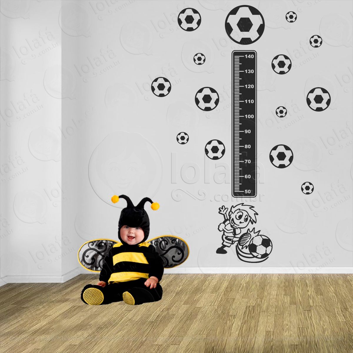 futebol e bolas de futebol adesivo régua de crescimento infantil, medidor de altura para quarto, porta e parede - mod:310