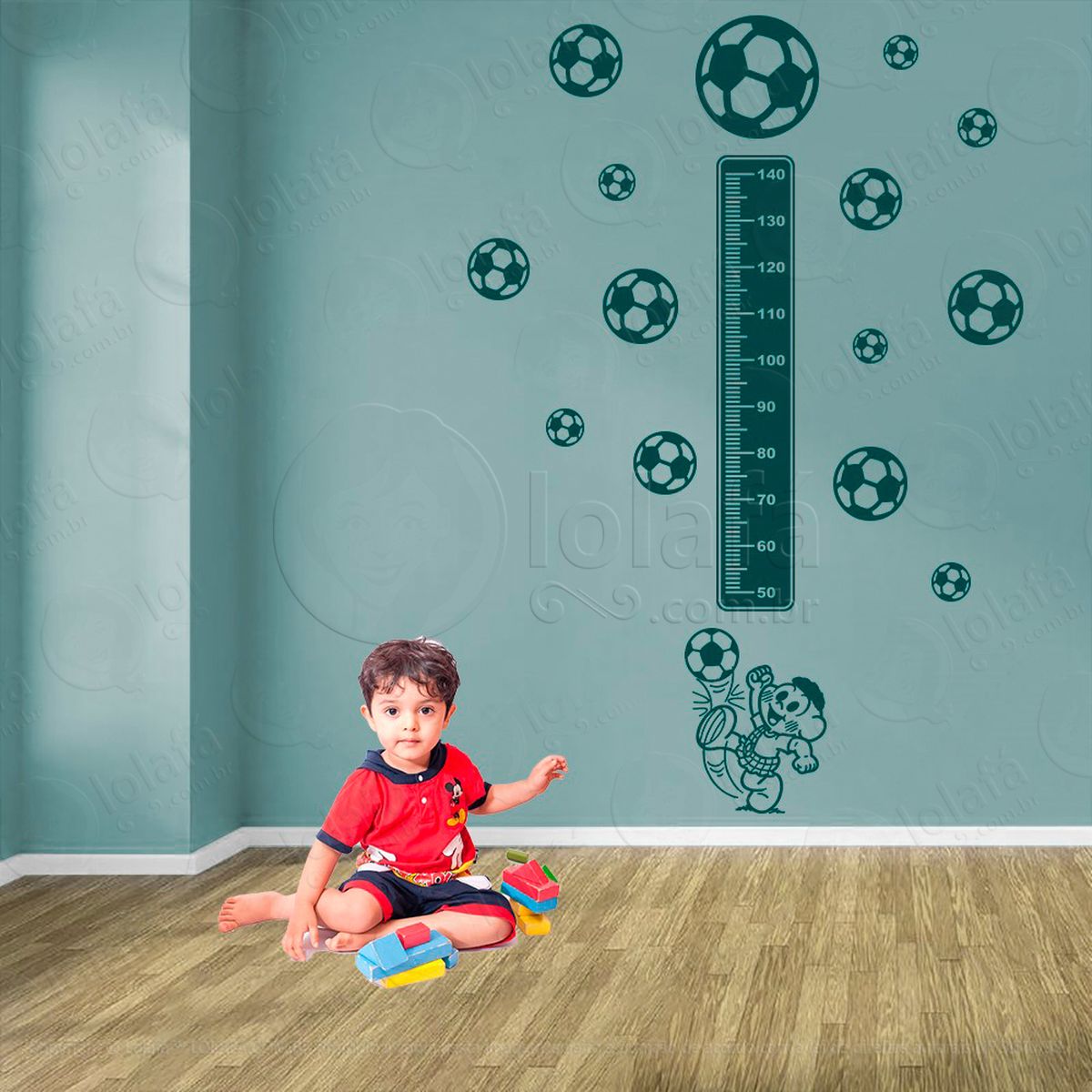 futebol e bolas de futebol adesivo régua de crescimento infantil, medidor de altura para quarto, porta e parede - mod:313