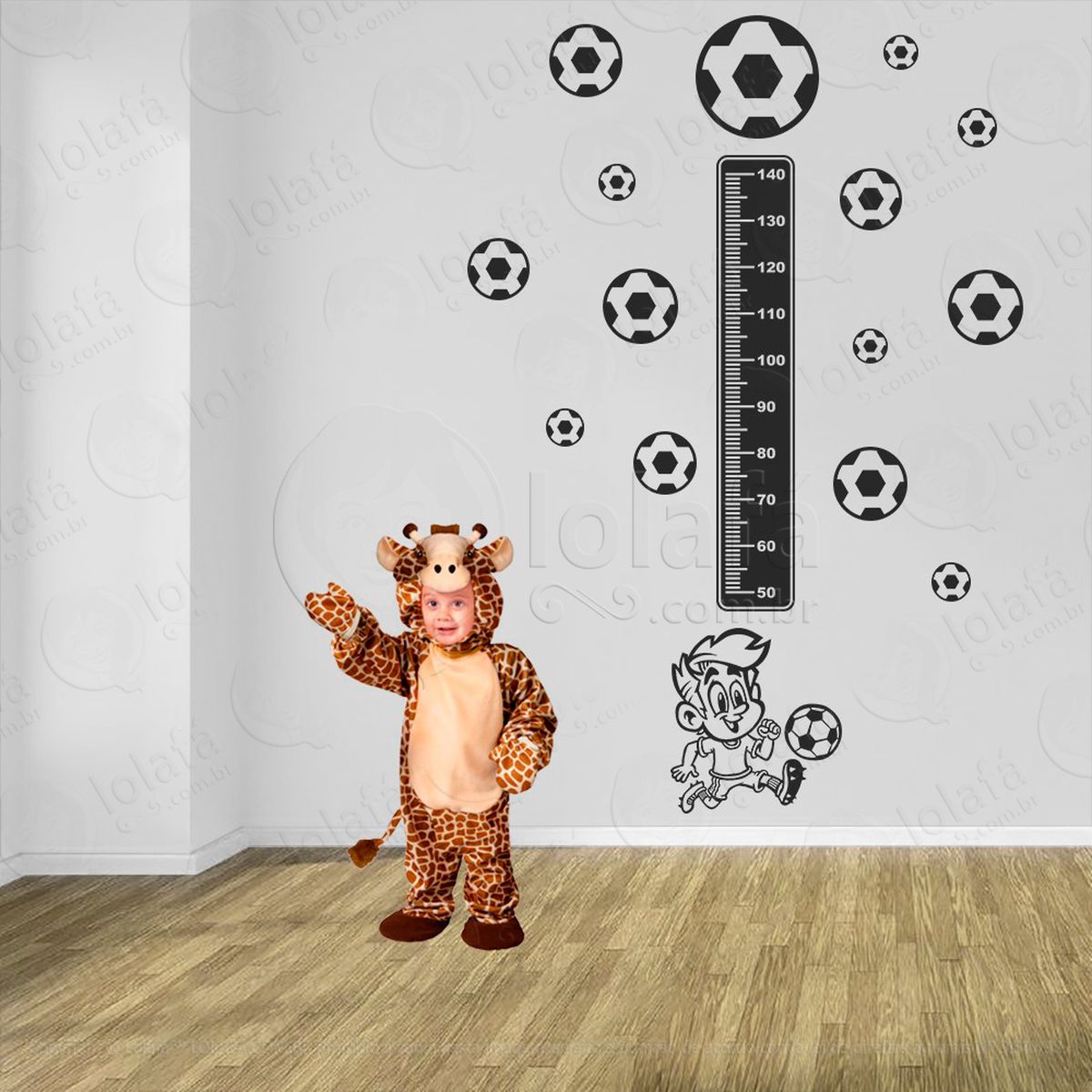 futebol e bolas de futebol adesivo régua de crescimento infantil, medidor de altura para quarto, porta e parede - mod:324
