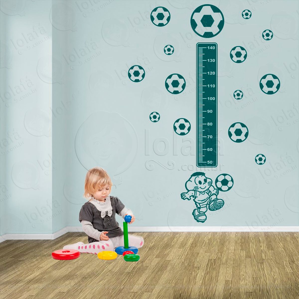 futebol e bolas de futebol adesivo régua de crescimento infantil, medidor de altura para quarto, porta e parede - mod:326