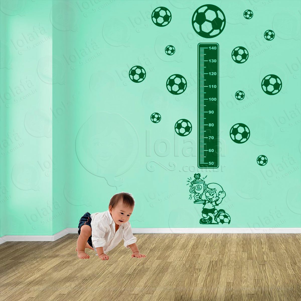 futebol e bolas de futebol adesivo régua de crescimento infantil, medidor de altura para quarto, porta e parede - mod:327
