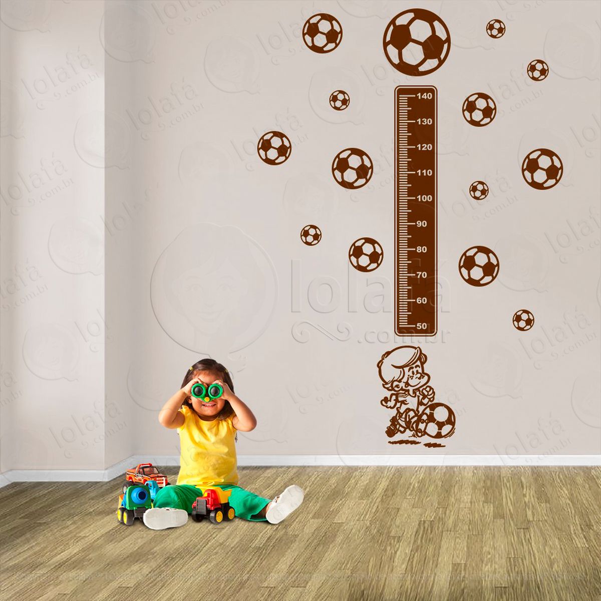 futebol e bolas de futebol adesivo régua de crescimento infantil, medidor de altura para quarto, porta e parede - mod:331
