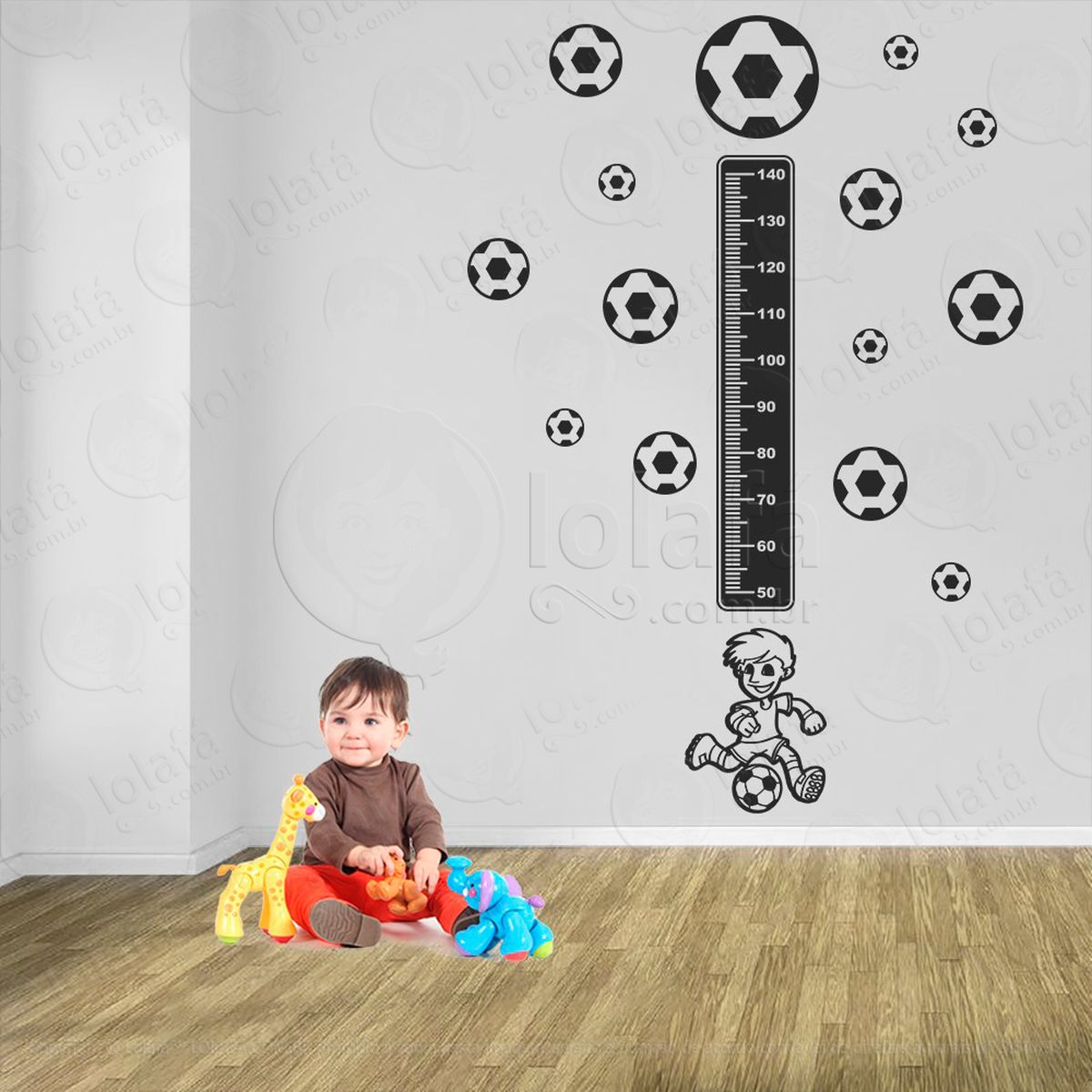 futebol e bolas de futebol adesivo régua de crescimento infantil, medidor de altura para quarto, porta e parede - mod:332