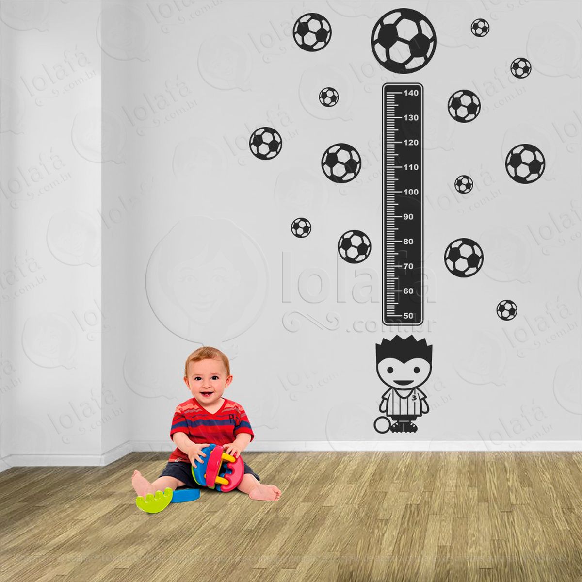 futebol e bolas de futebol adesivo régua de crescimento infantil, medidor de altura para quarto, porta e parede - mod:337