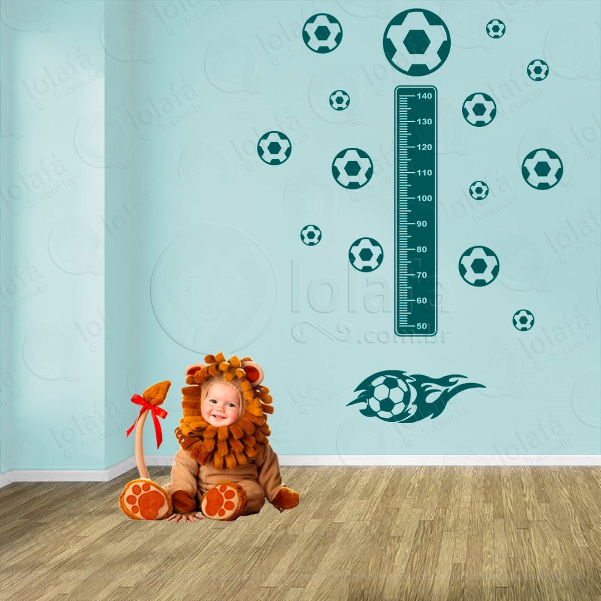 futebol e bolas de futebol adesivo régua de crescimento infantil, medidor de altura para quarto, porta e parede - mod:338