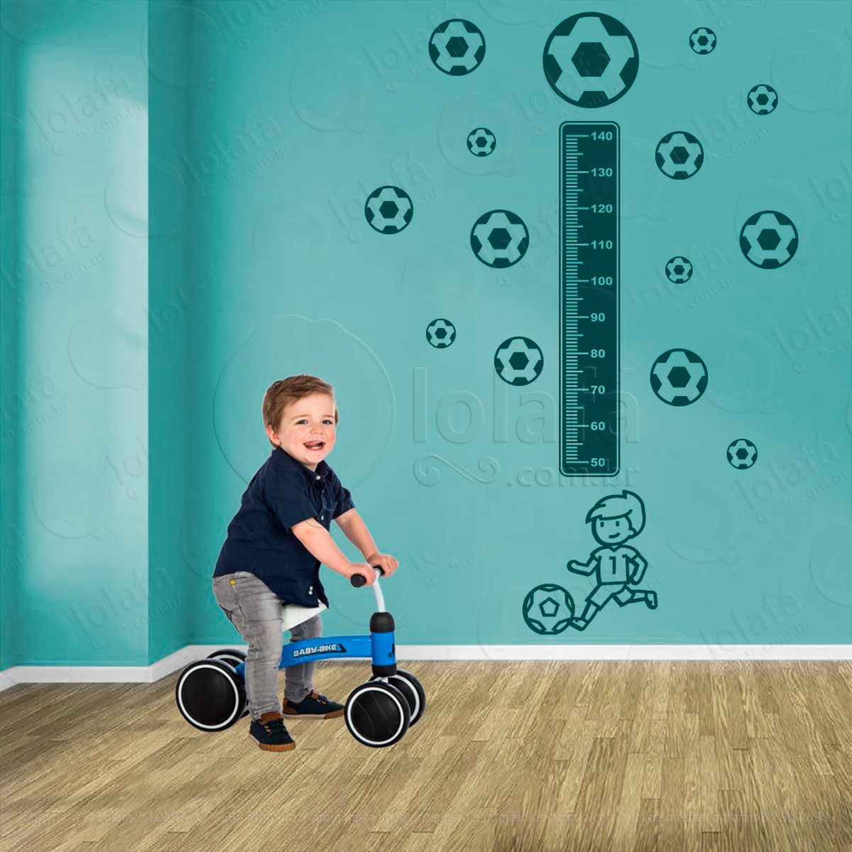 futebol e bolas de futebol adesivo régua de crescimento infantil, medidor de altura para quarto, porta e parede - mod:342