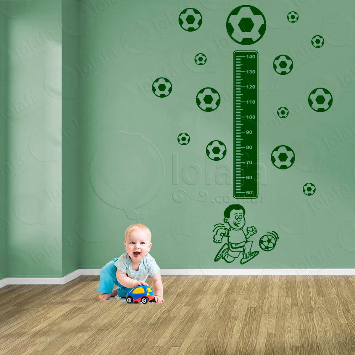 futebol e bolas de futebol adesivo régua de crescimento infantil, medidor de altura para quarto, porta e parede - mod:344
