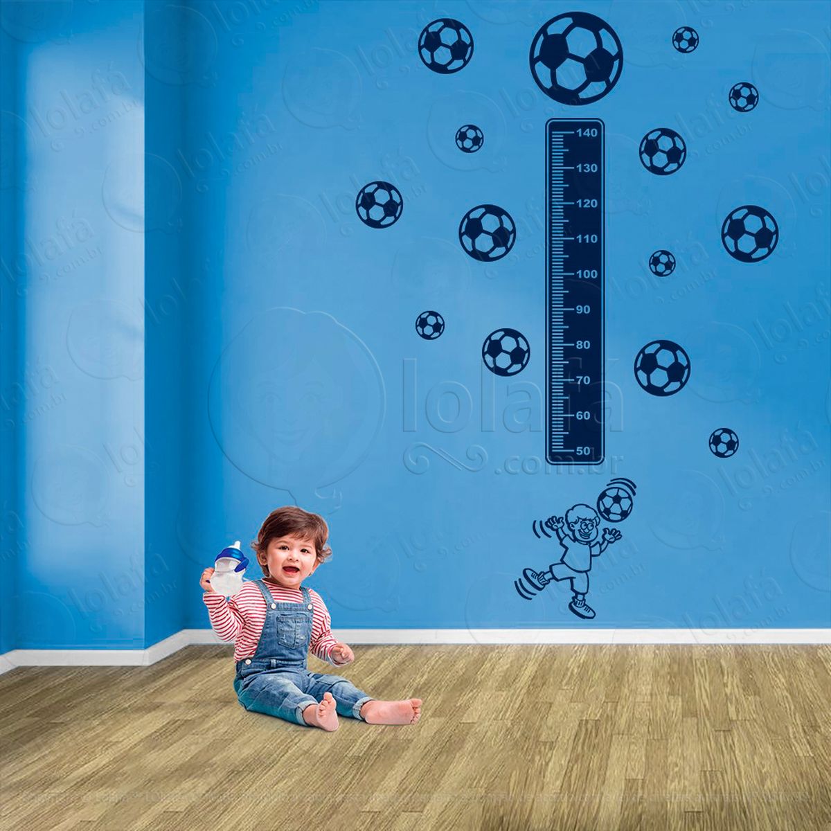 futebol e bolas de futebol adesivo régua de crescimento infantil, medidor de altura para quarto, porta e parede - mod:345