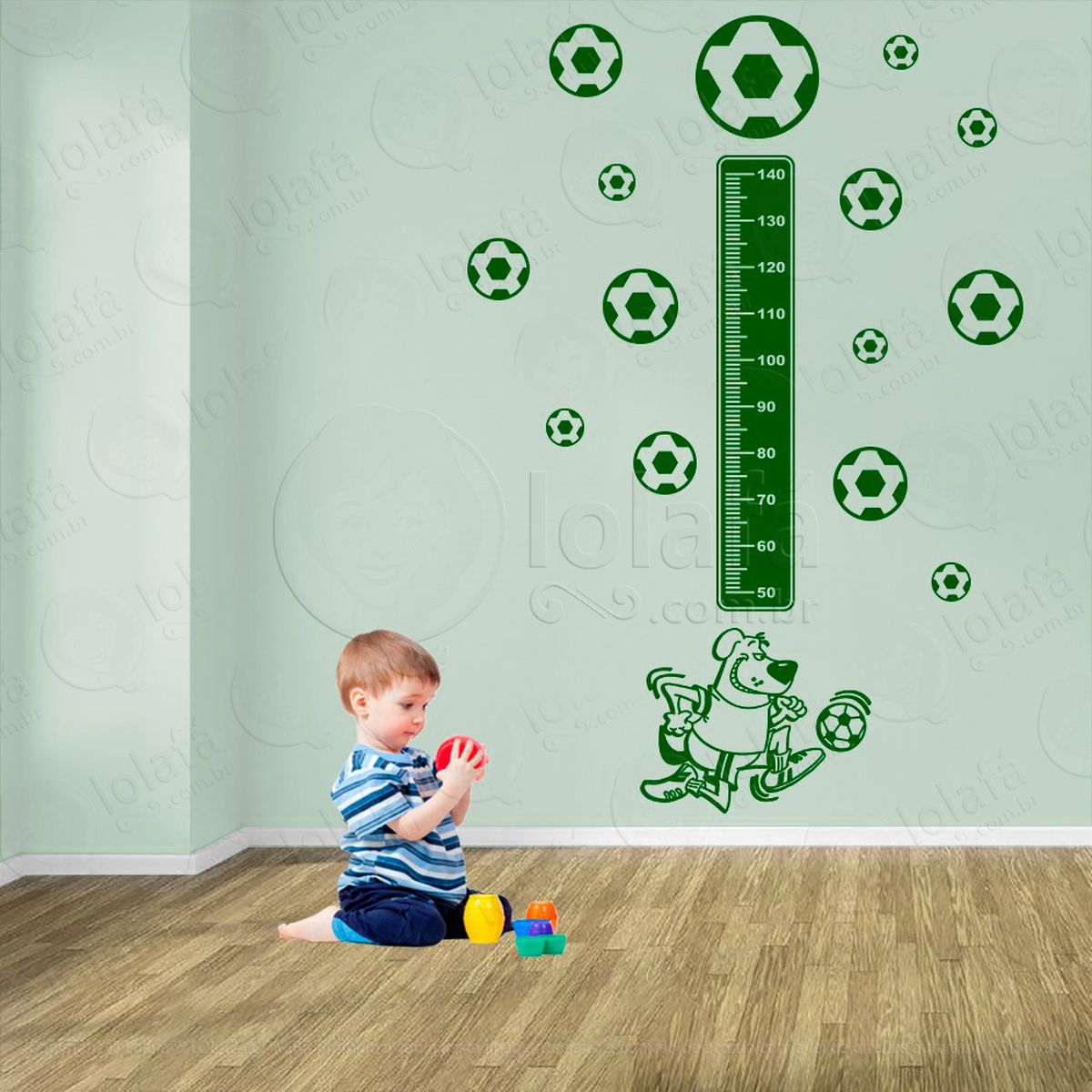 futebol e bolas de futebol adesivo régua de crescimento infantil, medidor de altura para quarto, porta e parede - mod:346