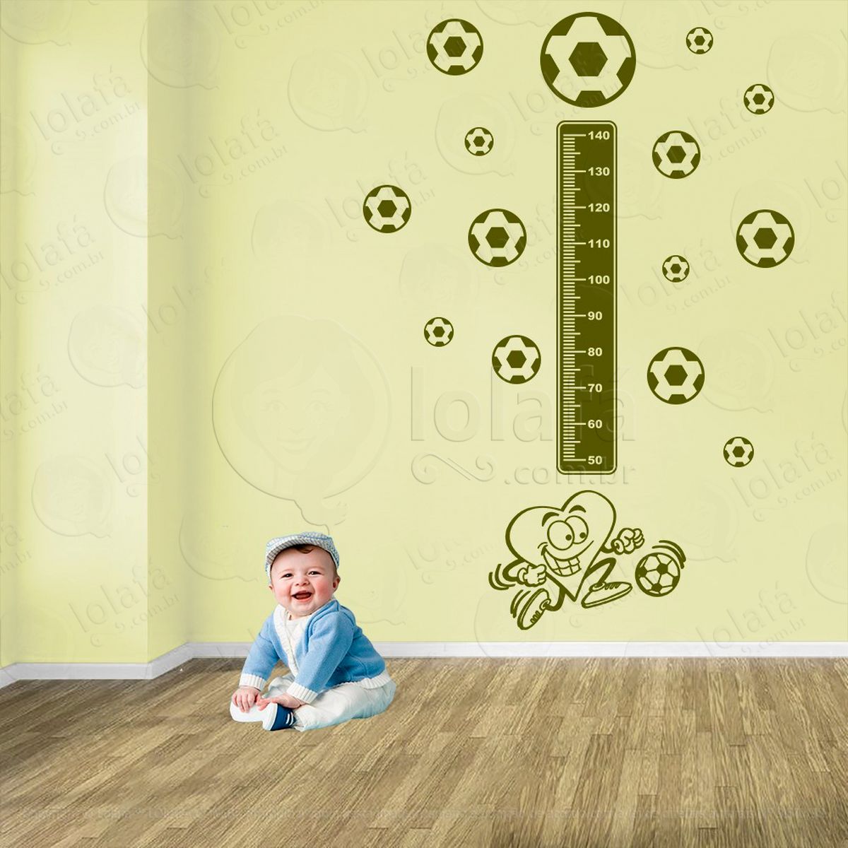 futebol e bolas de futebol adesivo régua de crescimento infantil, medidor de altura para quarto, porta e parede - mod:348