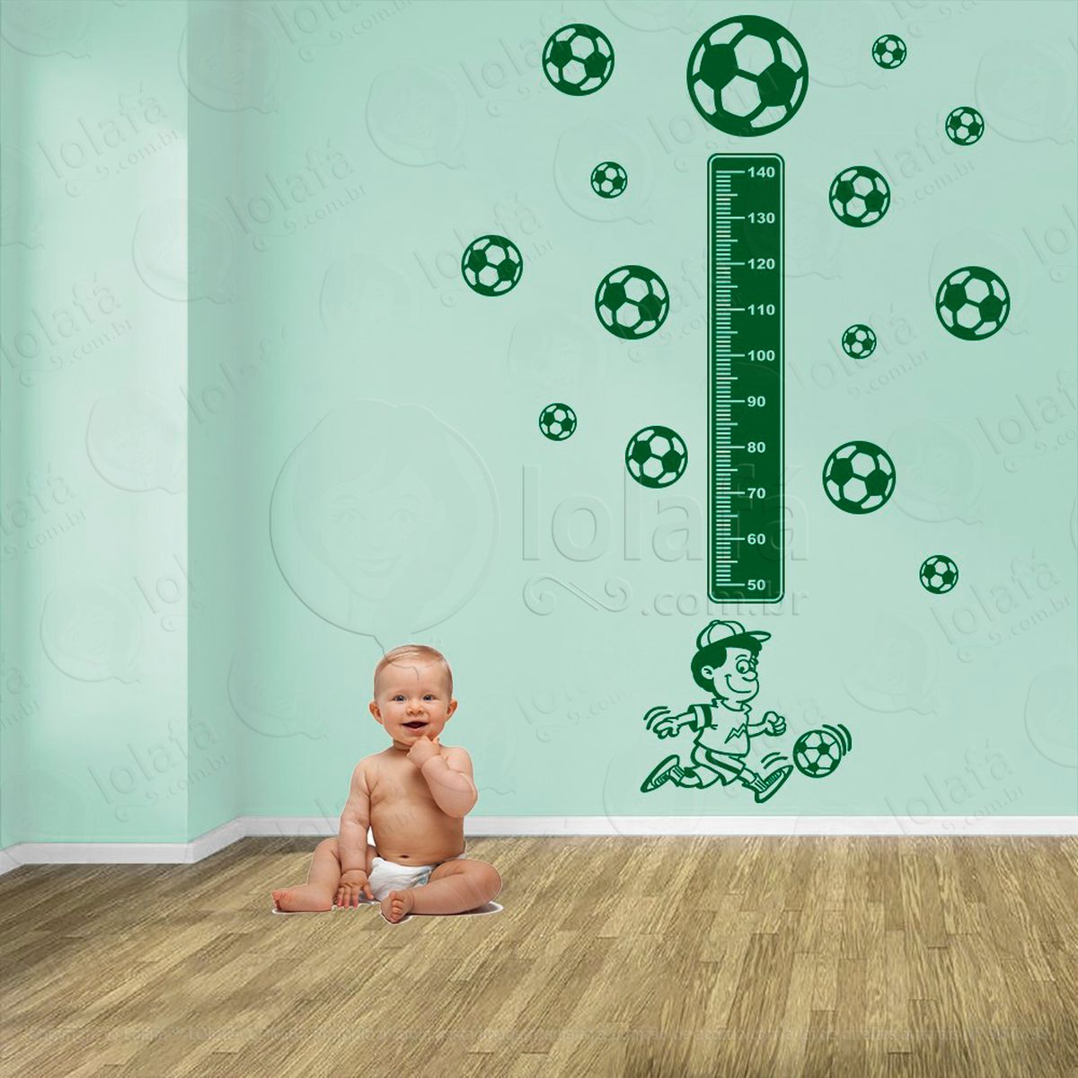 futebol e bolas de futebol adesivo régua de crescimento infantil, medidor de altura para quarto, porta e parede - mod:351
