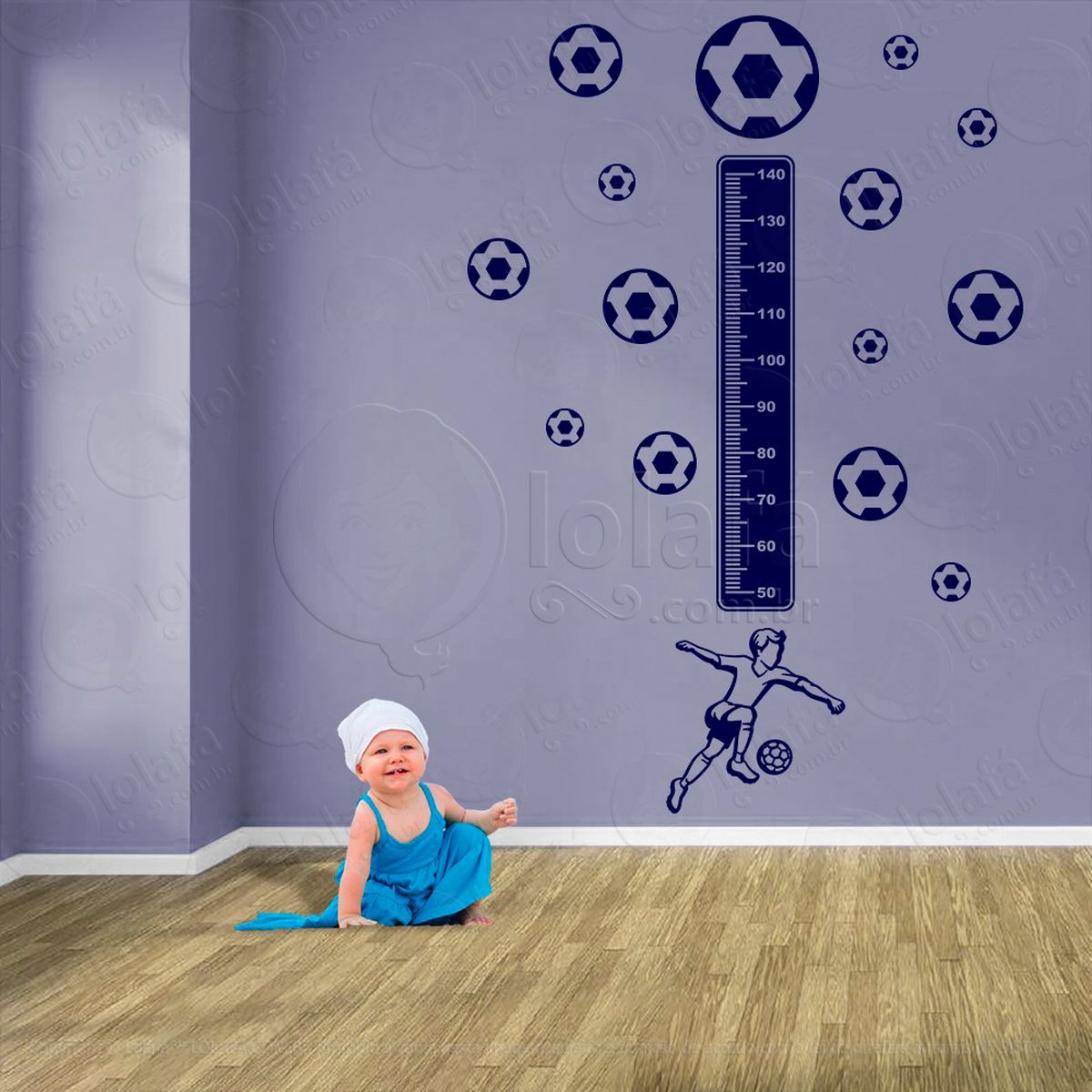 futebol e bolas de futebol adesivo régua de crescimento infantil, medidor de altura para quarto, porta e parede - mod:352