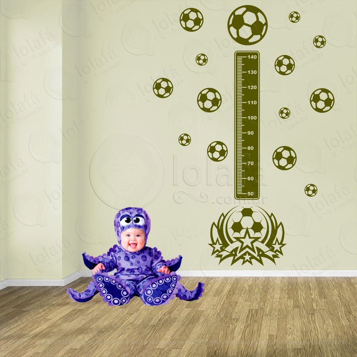 futebol e bolas de futebol adesivo régua de crescimento infantil, medidor de altura para quarto, porta e parede - mod:353