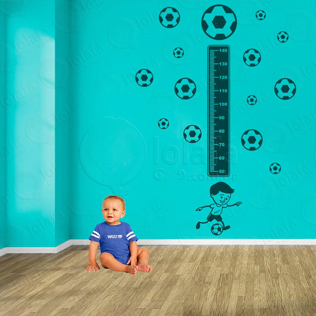 futebol e bolas de futebol adesivo régua de crescimento infantil, medidor de altura para quarto, porta e parede - mod:354