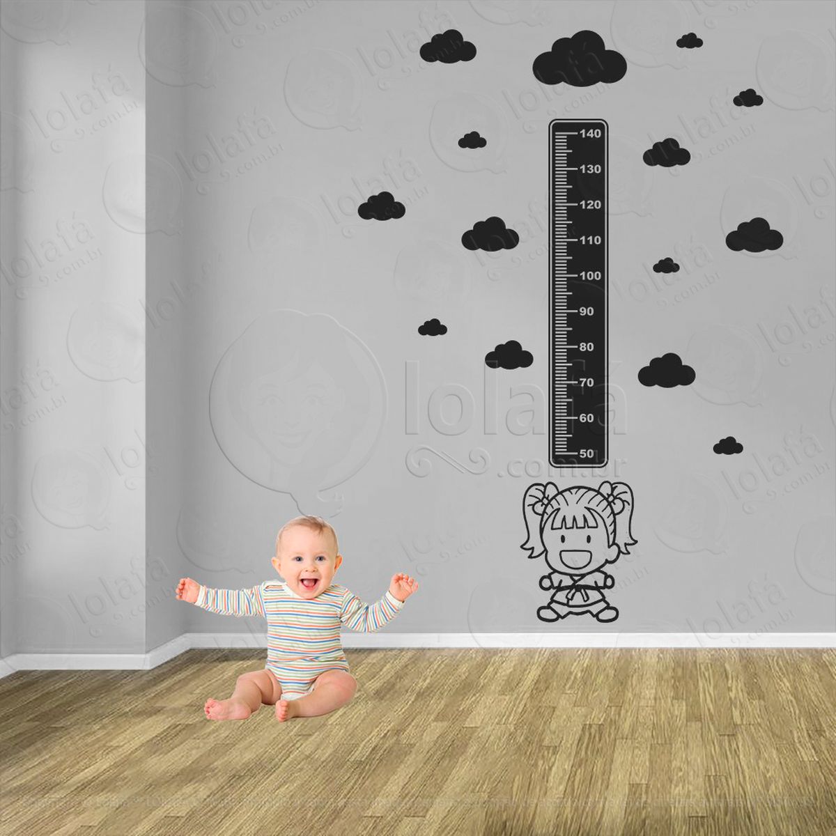 judô e nuvens adesivo régua de crescimento infantil, medidor de altura para quarto, porta e parede - mod:356