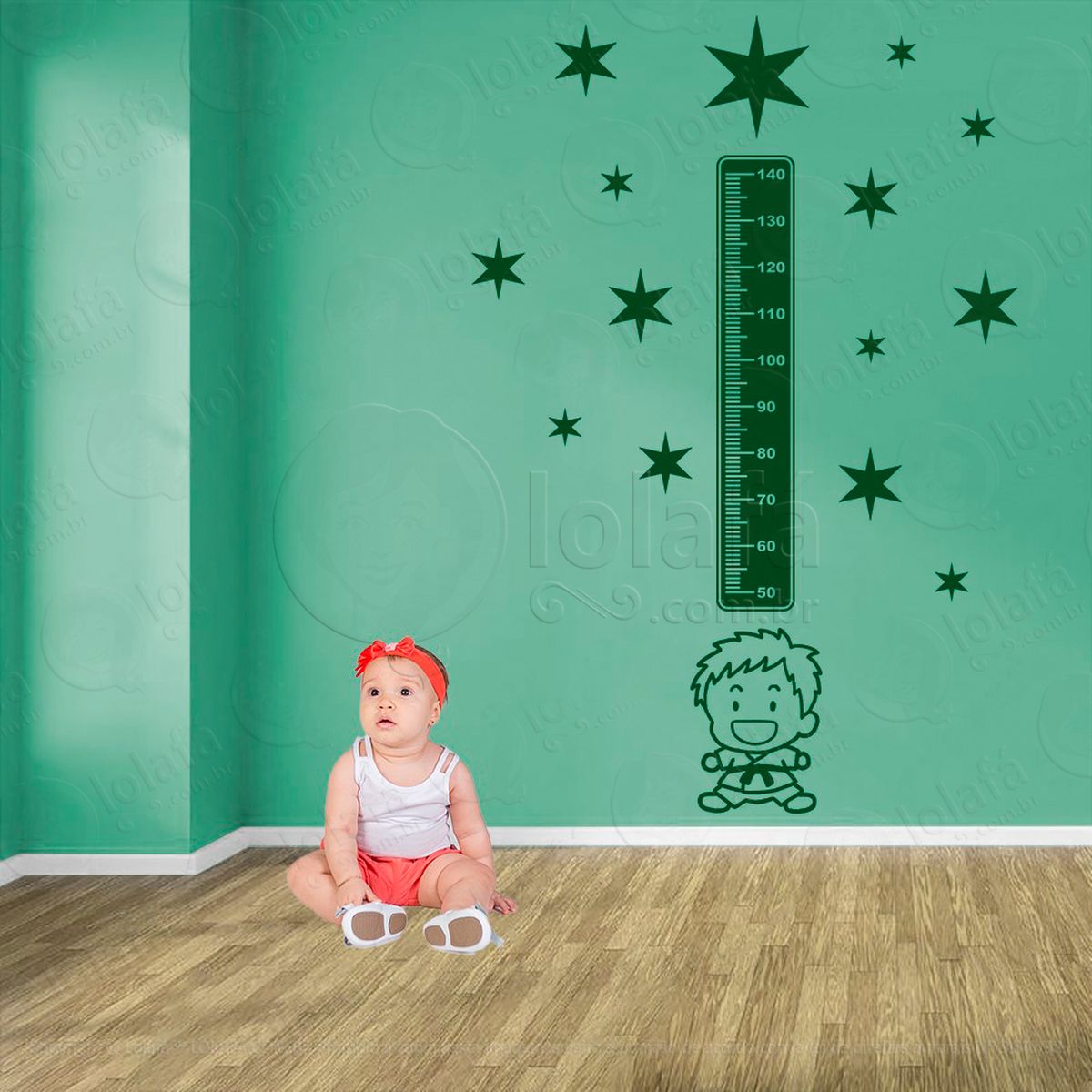 judô e estrelas adesivo régua de crescimento infantil, medidor de altura para quarto, porta e parede - mod:357