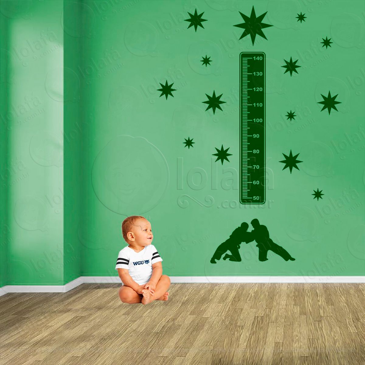 judô e estrelas adesivo régua de crescimento infantil, medidor de altura para quarto, porta e parede - mod:359