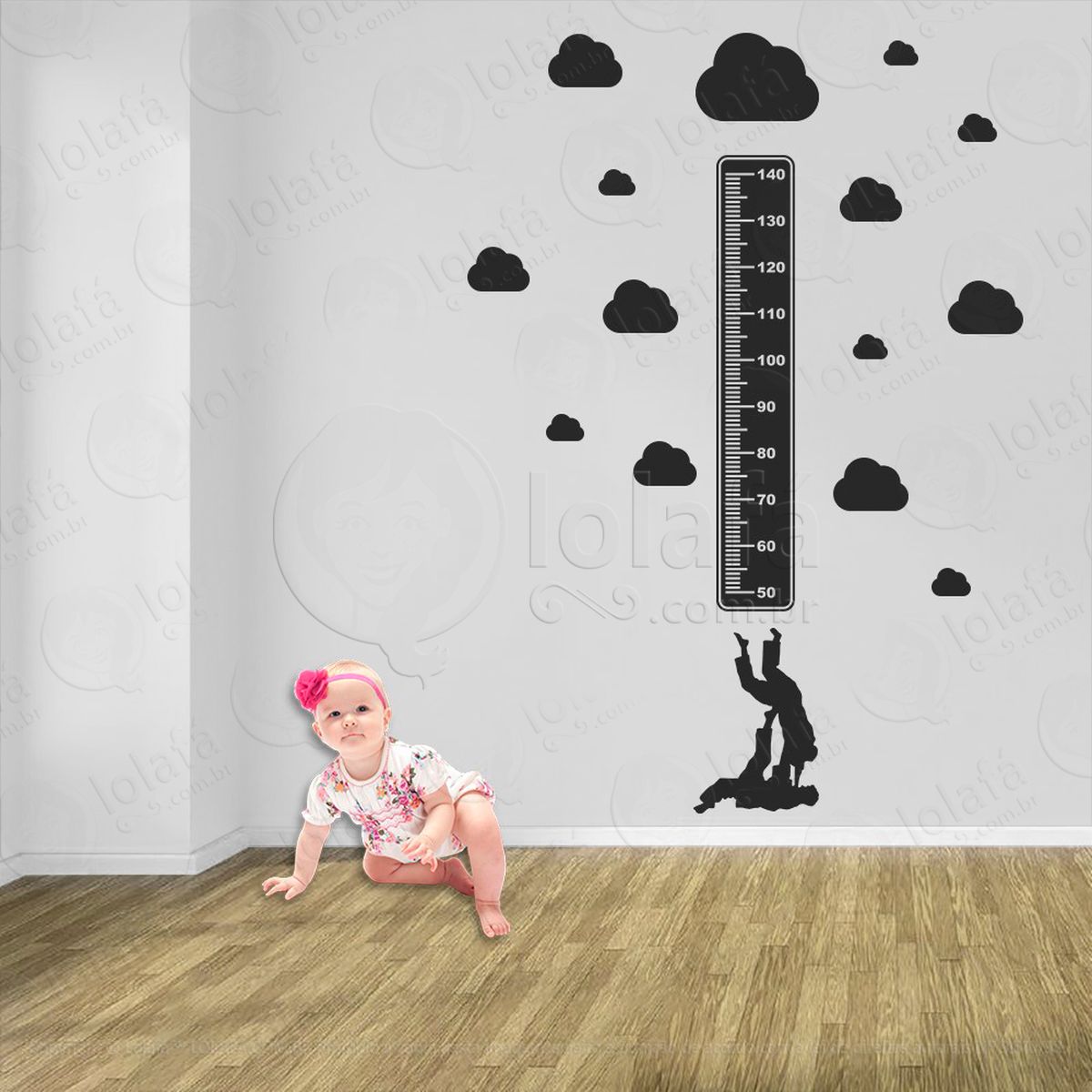 judô e nuvens adesivo régua de crescimento infantil, medidor de altura para quarto, porta e parede - mod:360