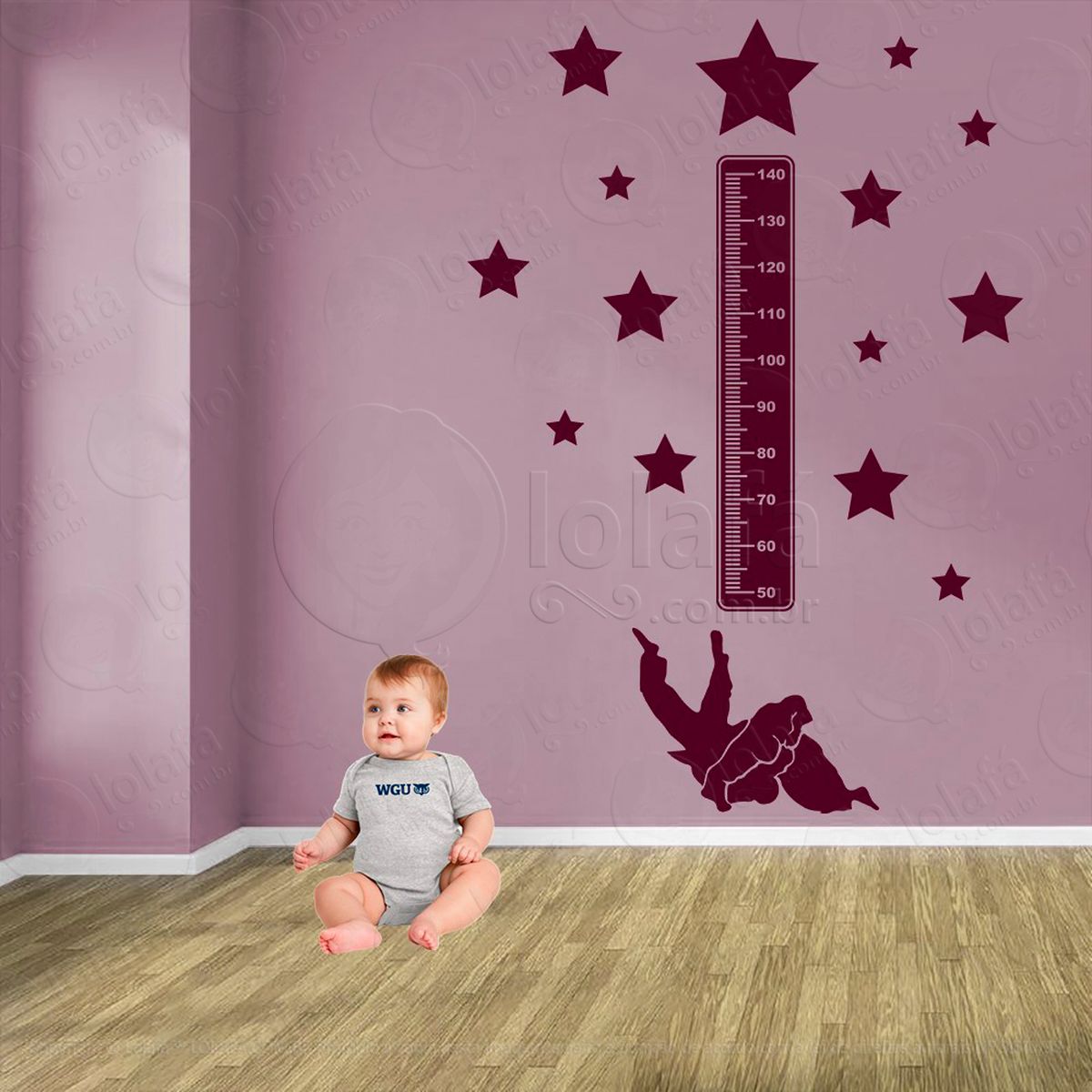 judô e estrelas adesivo régua de crescimento infantil, medidor de altura para quarto, porta e parede - mod:361