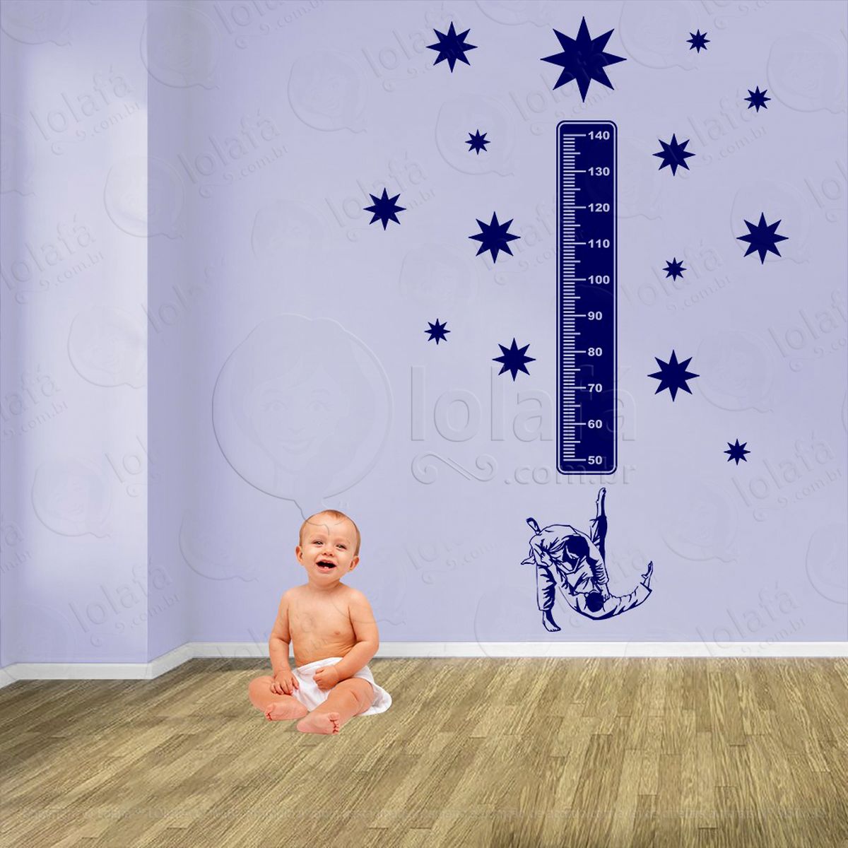 judô e estrelas adesivo régua de crescimento infantil, medidor de altura para quarto, porta e parede - mod:363